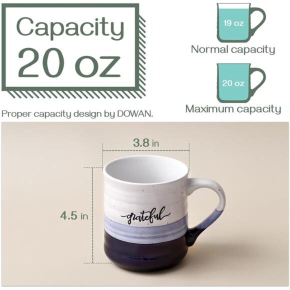 DOWAN 20 oz Coffee Mugs, Large Mugs with Word Blessed Grateful, Porcelain - Picture 3 of 7